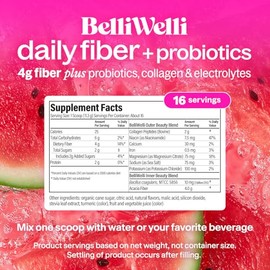 Belli Welli Suplemento diario de fibra en polvo con colágeno, probióticos y electrolitos  Favorece la salud digestiva, el equilibrio intestinal y la  