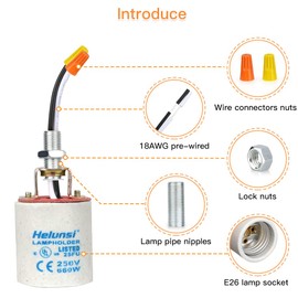 E26 E27 Ceramic Light Socket, Helunsi Medium Base Porcelain Lamp Holder, Ceramic Light Bulb Socket with 12" Wire Lead, Medium Base Lampholder for Incandescent Led Light Bulbs Replacement (Pack of 4)