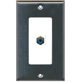 RiteAV - 1 RCA Blue for Subwoofer Audio Port Wall Plate Decorative - Stainless Steel/White