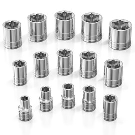 Olsa Tools SAE Socket Set (15pc) | 1/2-Inch Drive | 6-Point Shallow Socket Set | Standard Imperial Sizes from 3/8" to 1-1/4" | Mechanic Fractional Short Chrome Sockets | Professional Grade