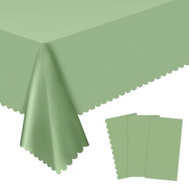 3 Pack Plastic Sage Green Tablecloth, 54 X 108Inch Disposable Scalloped Edge Table Cloth for Rectangle Table Waterproof Sage Green Table Covers for Baby Shower Bridal Wedding Birthday Party Decor