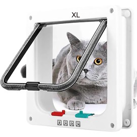 Extra Large Cat Door (Outer Size 11" x 9.8"),Thin Cat Door for Windows, Pet Doors and Sliding Door,4 Way Locking Interior Exterior Weatherproof Pet Door for Large Cats - White