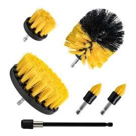 MUQIDA 6PCS Drill Brush Attachment Set, 1/4in Power Scrubber Cleaning Brushes with Extended Rod, All Purpose Drill Activated Brushes Cleaning Kit for Car Detailing Carpet Floor Tub