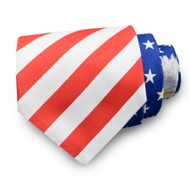 Generic American Flag Patriotic Tie with Bald Eagle Design - Men's Woven USA Flag Necktie for Independence Day, Memorial Day, and Patriotic Events. Show Your Love for the USA, White, Blue, Red