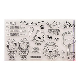 arriettycraft Adventure Go Wild Birthday Send Hugs Party Animals Tiger Lion Monkey Giraffe Clear Stamp for Card Making Decoration and DIY Scrapbooking