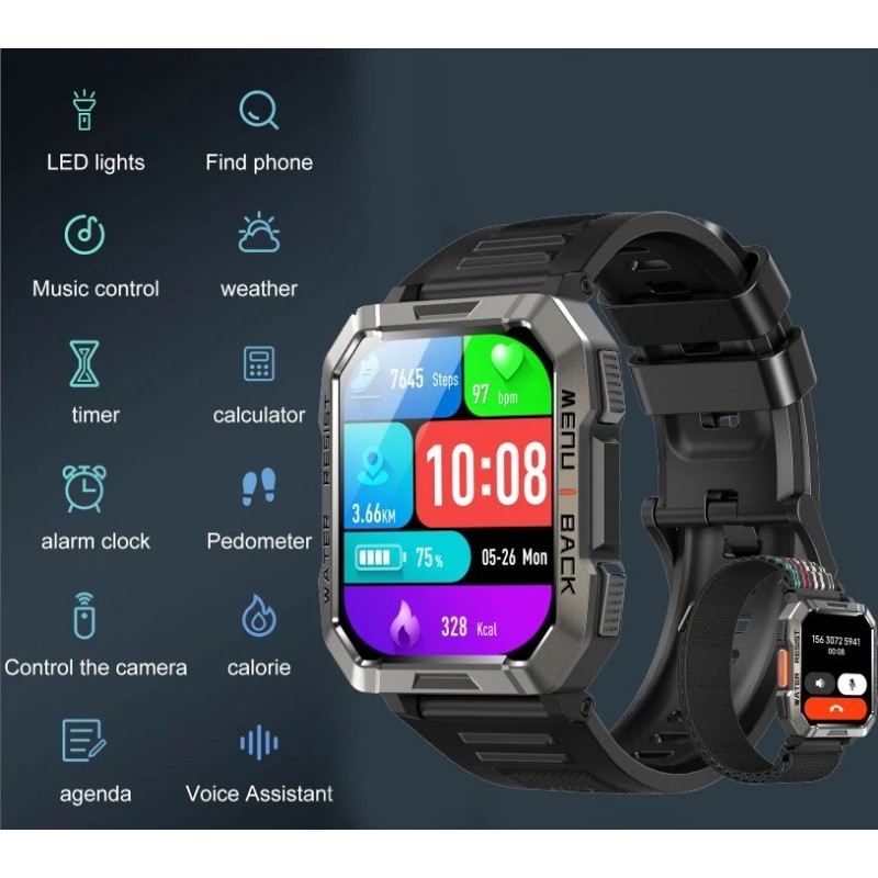 🔥Reloj inteligente militar para hombres (recepción/marcación de llamadas) rastreador táctil