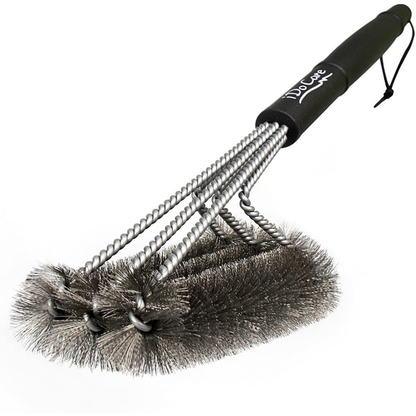 iDoCare 18" Wire Grill Brush - Safe Stainless Steel Brushes 3 in 1 Bristles - BBQ Grill Cleaning Brush for Weber Gas, Charcoal, Porcelain, Cast Iron & All Grilling Grates Accessories Gift
