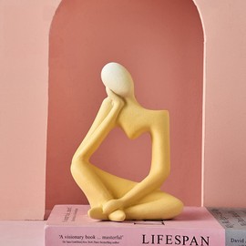 Ceramic Thinker Vase for Flowers, Minimalist Statue Abstract Decor, Modern Office Table Shelf Decor Aesthetic, Yellow Art Thinking Man for Bedroom Desktop Decoration