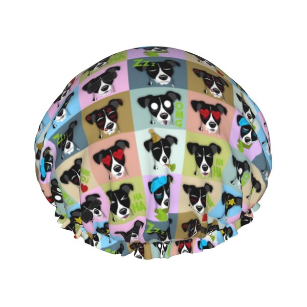 Funny Jack Russell Dog Pattern Shower Cap For Women Adjustable Double Waterproof Layers Bathing Shower Hat Hair Protection Reusable Ladies Spa Salon Shower Hat