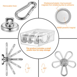 Magnetic Hooks, Neodymium Magnets, Extra Strong Hooks, 25 mm, 22.6 kg Tensile Force, Strong Carabiner, Rotatable Magnetic Hook for Kitchen, Bathroom, Lockers (Pack of 6)