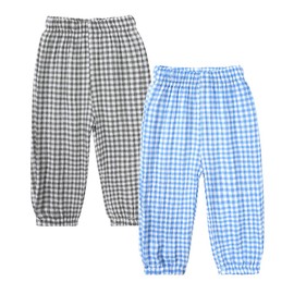 MYGBCPJS Baby Boys Girls 2 Pack Cotton Linen Long Bloomers Graphic Printed Trousers Ankle Length Kids Elastic Waist Pants