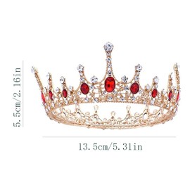 Red Rhinestone Crown, Crown Wedding Tiara, Crown Tiara Bride, Tiara Crown for Women, Used in Pageants, Weddings, Parties, Bridal Headwear (Golden)