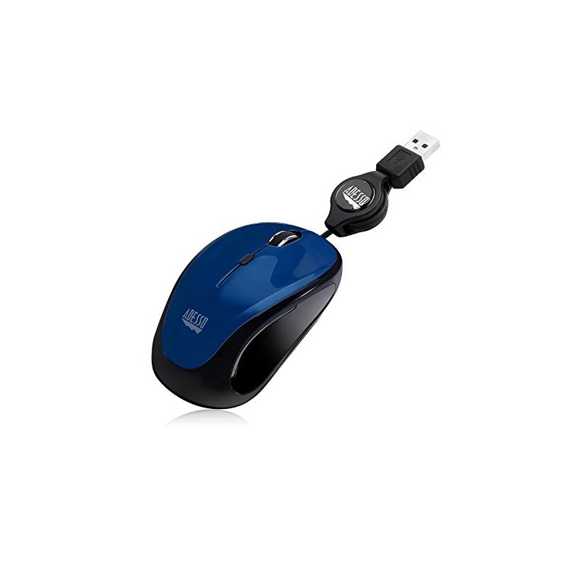 Adesso Ergonomic iMouse S8 - Retractable Optical USB Mouse (Blue)