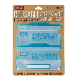 Russbe Lunch Systems, Reusable Snack and Sandwich Bags, Set of 4- Blue Statement