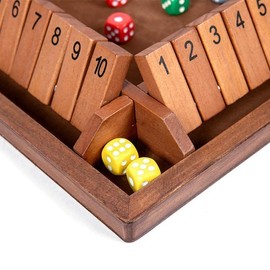 Flero Shut The Box - 4 Player Dice Game - Tactics and Calculation Game (Brown) - Board Game, Educational Toy, Educational Game for Children and Adults - 8 Dice