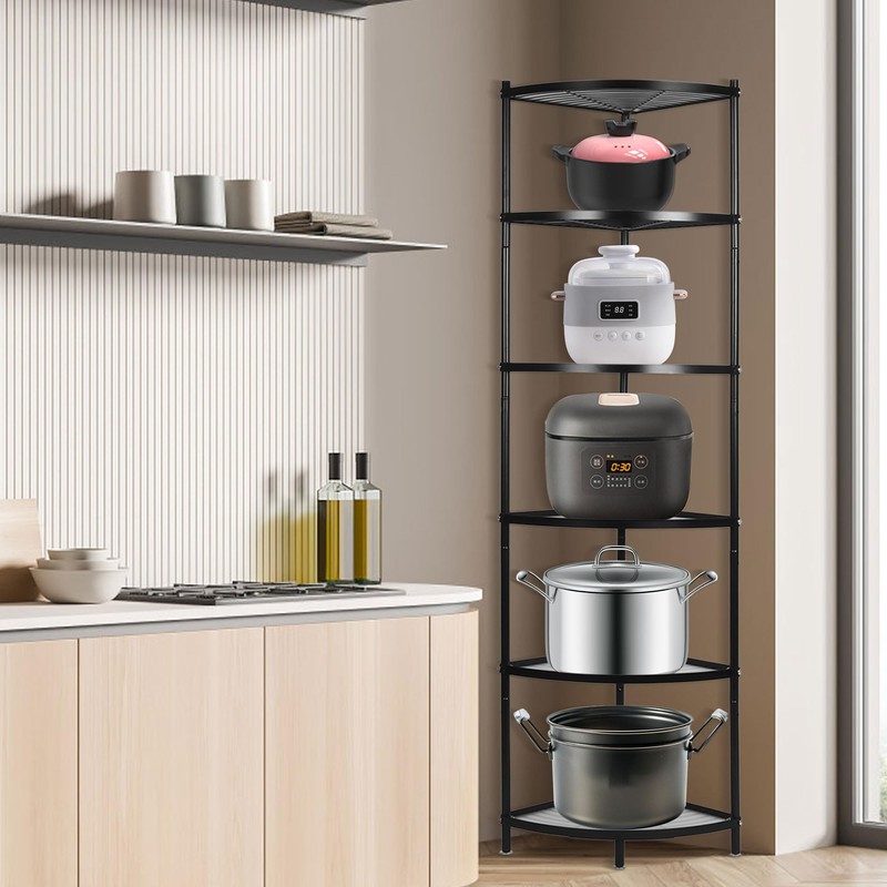 bimiti 6-Tier Kitchen Corner Shelf Triangular Corner Pot Rack Storage