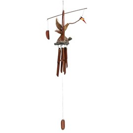 Hand Carved Large Beautiful Bamboo Wood Bobbing GOONIE Bird with Coconut Turtle Wind Chime