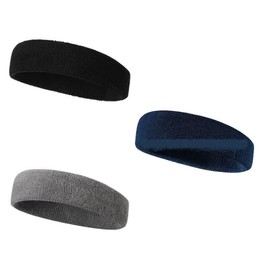 3 Piece Men's Women's Sports Sweatband Cotton Material Absorbent Breathable Headband for Sports Facial Cleansing Stretchy, Light and Quick Drying, Running, Dance, Yoga, Jogging, Unisex (Black + Navy +
