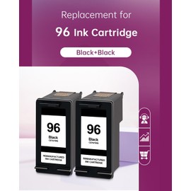 96 97 Ink Cartridge Black Remanufactured, Replacement for HPQ 96 Ink Cartridge for Photosmart 2605 2608 2710 6520 8150 DeskJet 6520 6540 5740 5940 OfficeJet 7210 7310 7408 7410 6200 Printers (2-Pack)
