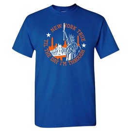 New York True 'Til The Day I'm Through Men's Skull T-Shirt for New York Fans (Royal Shirt,5XL)