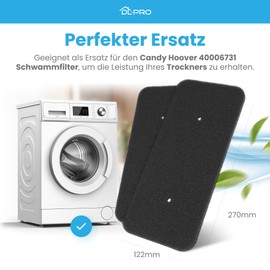 DL-pro 2 x Dryer Filters for Candy Hoover 40006731 Filter Mat 270 x 122 mm Washable Filter Foam for Dryers Heat Pump Dryer Tumble Dryer Condenser Dryer