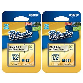 Brother P-Touch : M Series Tape Cartridge for P-Touch Labelers, 1/2w, Black on Clear -:- Sold as 2 Packs of - 1 - / - Total of 2 Each