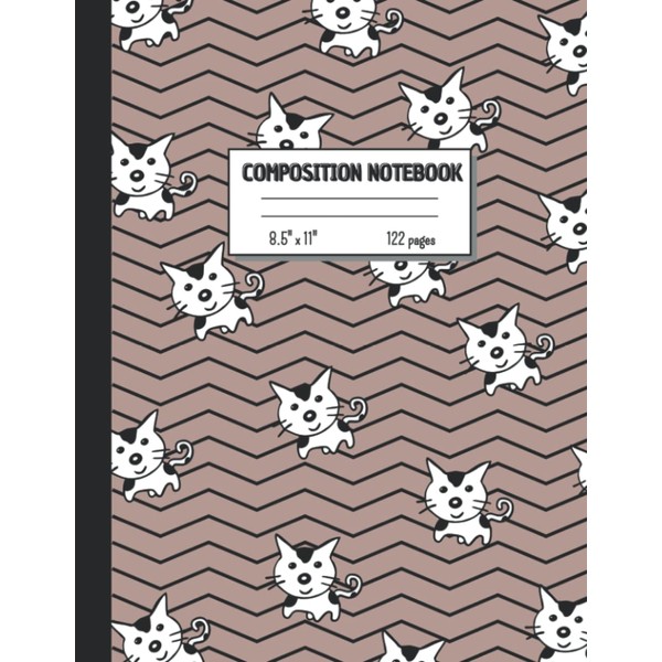 Composition Notebook: Brown Chevron Pattern with Kitties | College ruled