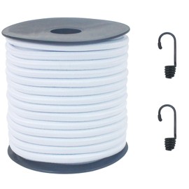 ZHFLMY 6mm White Bungee Cord 1/4in 50ft Thick White Elastic Cord for Sewing Stretchy Nylon Rope String Kayak Tie Down Straps Tent Elastic Cord Replacement for Crafts-Clothing-Outdoor Supplies