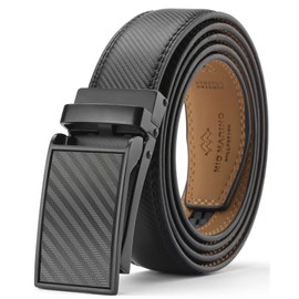 Marino Avenue Ratchet Belt for Men. Adjustable Leather Dress Belt with 38 Easy to Click Into Place Ratchet Closures. Medium Size Belt Men Adjustable for 28" to 44" Waist (Eclipsed Chevron - Black)