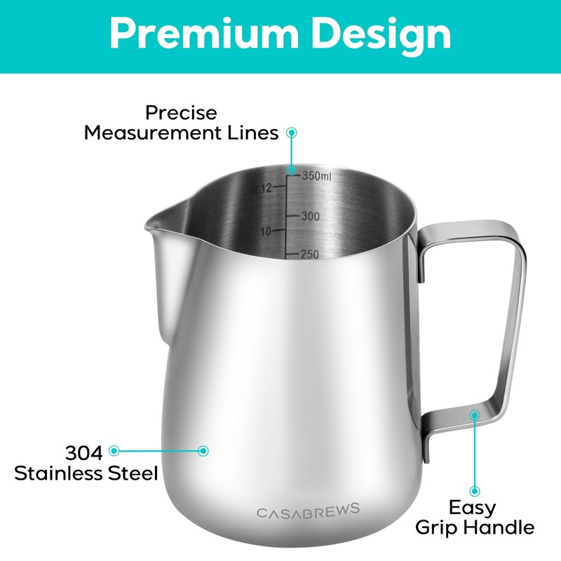 CASABREWS CASMP350 Milk Frothing Pitcher, Stainless Steel Steaming Pitcher with