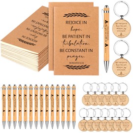 Haiabei 45 Pcs Christian Gift Retractable Bamboo Pens Bible Scripture Pens Christian Inspirational Mini Pocket Notepad Religious Wood Keychains Bulk for Church Men Women Sunday School Journal Gifts
