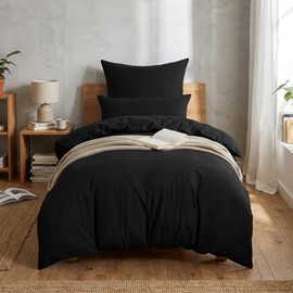 RUIKASI Bed Linen 140 x 200 cm 2-Piece Black - Polyester Microfibre Bed Linen Sets Oeko-Tex, Duvet Covers 140 x 200 cm + Pillowcases 80 x 80 cm with Zip, Soft and Non-Iron