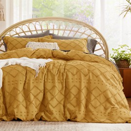 Bedsure Boho Duvet Cover King Size,Mustard Yellow Breathable & Soft Boho Bedding, Machine Washable Comforter Cover for All Seasons, Includes 1 Duvet Cover 104"x90" with 2 Pillow Shams & Zipper Closure