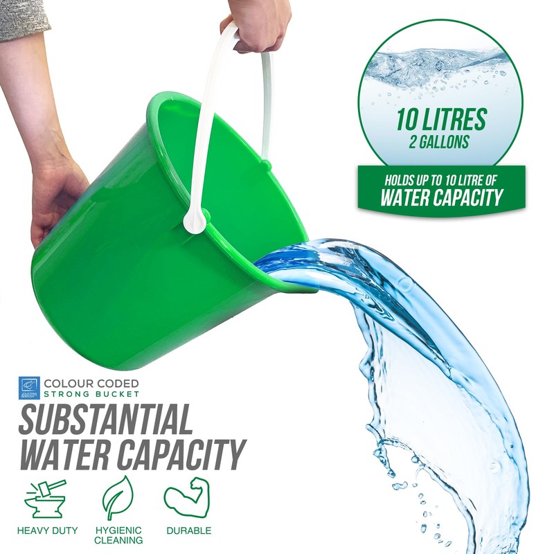 Colour Coded Plastic Bucket with Handle, 2 Gallon (10L) Household