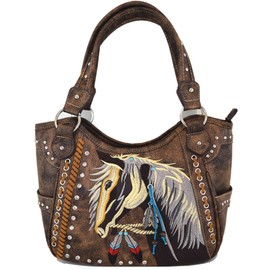 Tooled Leather Laser Cut Western Style Horse Cowgirl Purse Country Totes Women Handbag Everyday Shoulder Bags Wallet Set (#2 Brown Set)