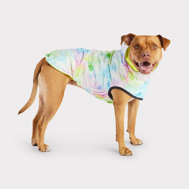 GF Pet Reversible Raincoat - Neon Yellow with Tie Dye