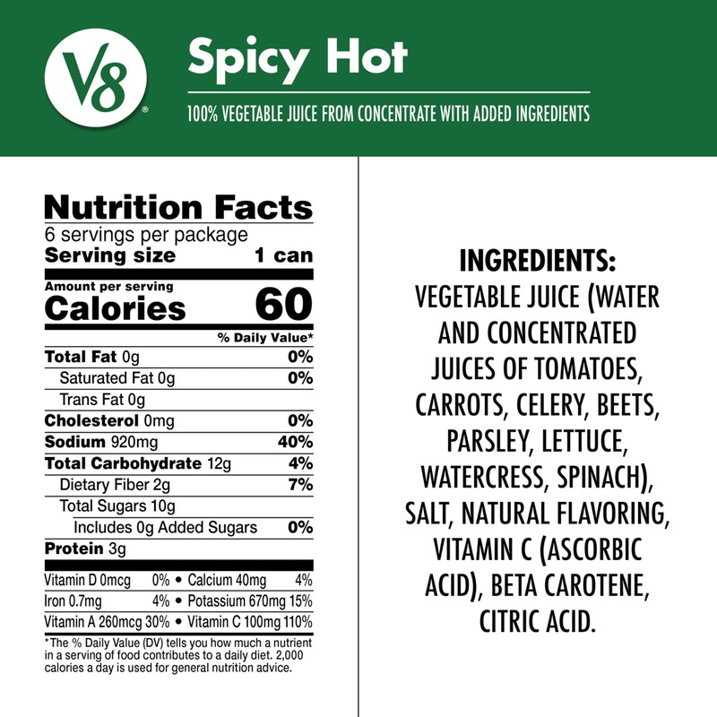 V8 Spicy Hot 100% Vegetable Juice, 11.5 fl oz Can