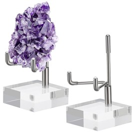 Hipiwe 2 Pcs Small Adjustable Metal Arms Display Stand Easel with Acrylic Base Small Display Easel Holder for Fossil Coral Geodes Rock Mineral Agate Crystals Seashell and Small Collectibles