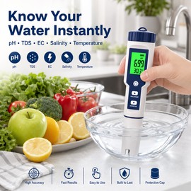 5-in-1 Digital Water Tester for Pools & Aquariums – pH, TDS, EC, Salinity & Temperature Meter