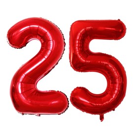 GOER Number 25 Balloons for 25th Birthday Party Decorations,42 Inch Jumbo Foil Helium 52 Balloons for 52nd Birthday Party Decoration (Red)