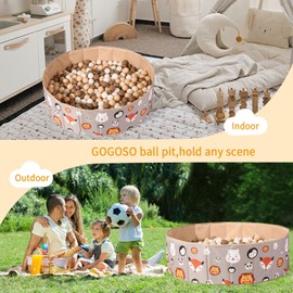 GOGOSO Foldable Ball Pit for Toddlers Large Foldable Puppy Dogs Cats Baby Infant Kids Portable Corner Ball-Pit Big Pop Up Collapsible Soft Play Tent Indoor Outdoor (Balls no Include) Beige Animal