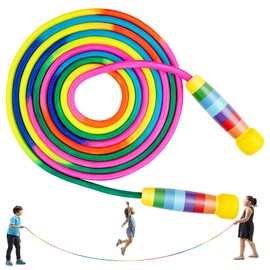 Long Skipping Rope, 5 m Rope Skipping for Multiplayer, Group Rope with Wooden Handle for Children and Adults, School, Sports, Outdoor Activities, Fitness Training