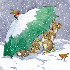 Box of 20 Charity Christmas Cards (XETC247) by Museums & Galleries - Bunnies in the Snow - 20 cards, 5 each of 4 designs