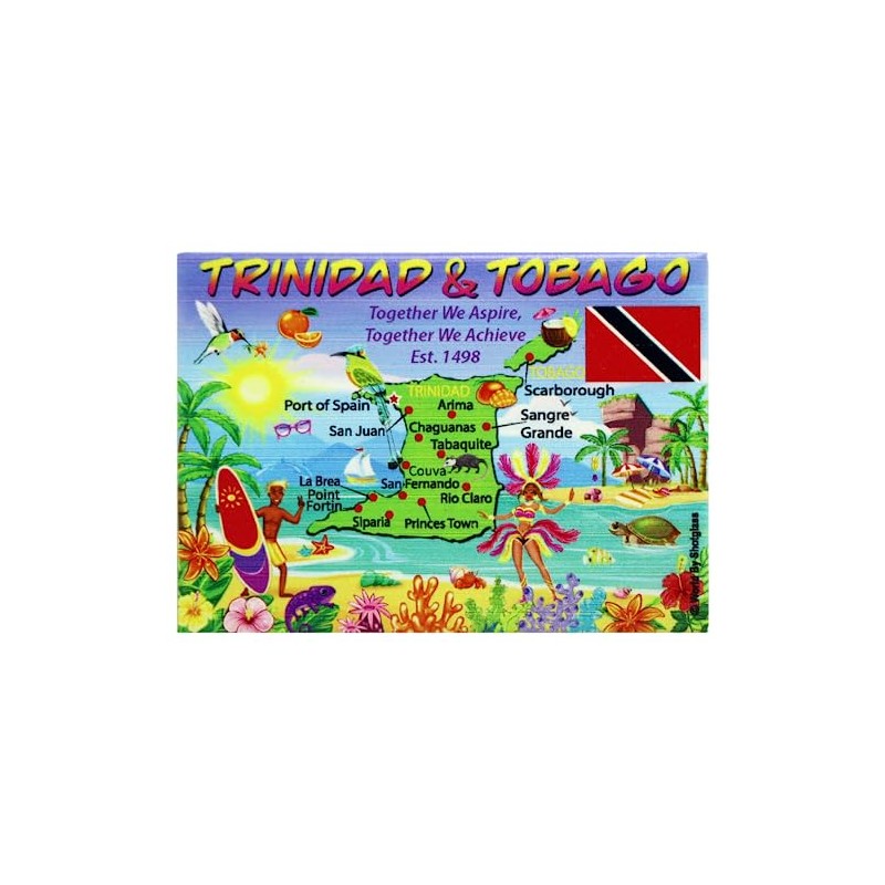 Trinidad & Tobago Graphic Map and Attractions Souvenir Fridge Magnet
