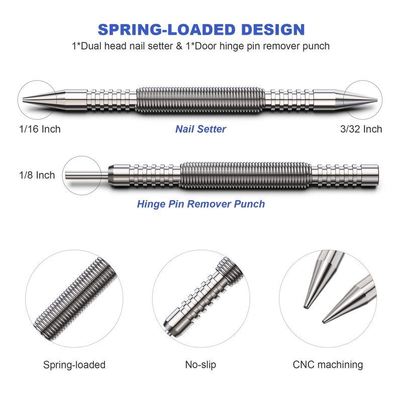 Glieskir Spring Loaded Nail Set Tools,2-PCS Dual Head Nail Setter