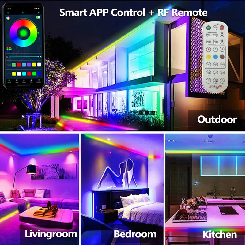 50FT Outdoor LED Strip Light Waterproof,IP68 Outside RGB+IC Light Strip