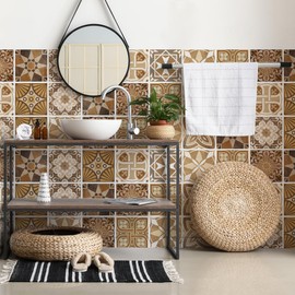 RE-COVERTILES - PS00146 PS00146 Tile Stickers Bathroom and Kitchen 10 Pieces 20 x 20 cm PVC Wall Decoration Waterproof Tiles Mosaic Style Azulejos Cement Tiles