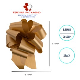 Feronia Packaging 2 Pieces Pull Bow for Gift Wrapping Gift Bows Pull Bow With Ribbon for Wedding Gift Baskets, 5.5 Inch 20 Loop (Gold)