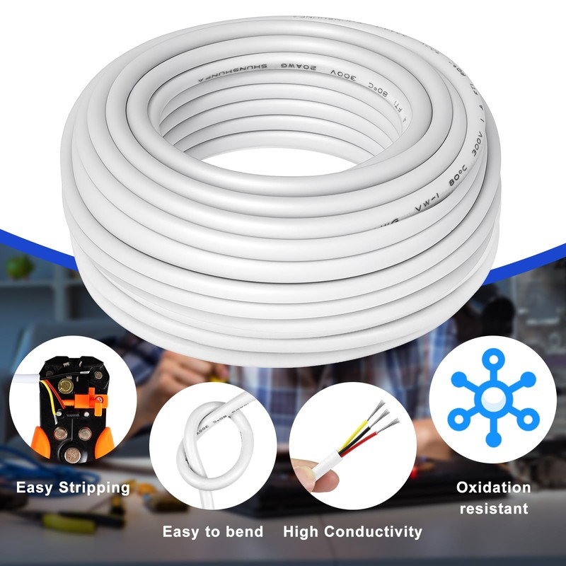 50FT 20 Gauge 3 Conductor Electrical Wire, 20AWG PVC Thermostat