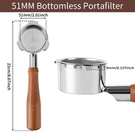 51mm Bottomless Portafilter for CM5418, 3 Ears Portafilter with 51mm Puck Screen Compatible for CASABREWS Espresso Machine CM5418, 3700Essential and 5418Pro, Stainless Steel Filter Holder and Filter